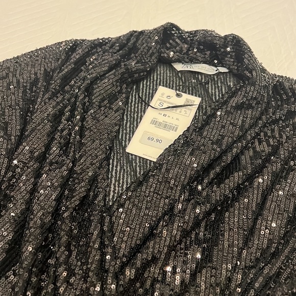 NWT Zara Draped Black Sequin Blouse - Picture 12 of 13